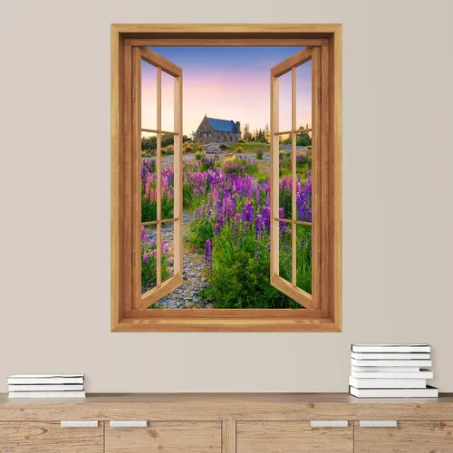 Vista 50 de SIGNWIN Adhesivo de pared removible/mural de pared para ventana, vegetación exuberante y árboles iluminados por el sol, fotografía, realismo