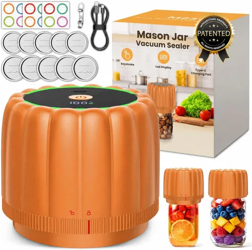 Vista 11 de Kit de sellado al vacío de tarros Mason eléctrico mejorado 2026 con tapas Mason de boca ancha y regular, bomba de vacío automática de 80 kpa