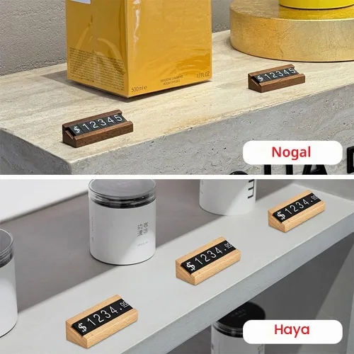 Vista 2 de 10 juegos/caja de exhibición de precios Soporte de mostrador de precio de madera, cubo digital con número de letra, etiqueta de precio ajustable
