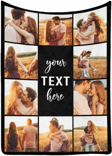 Vista 2 de Manta personalizada con imagen, tu texto aquí, 10 fotos, mantas de imágenes personalizadas para adultos, familia, papá, mamá, parejas, manta
