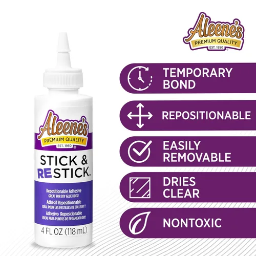 Vista 3 de Aleene's Pegamento líquido Stick & Restick, 4 onzas líquidas, adhesivo reposicionable