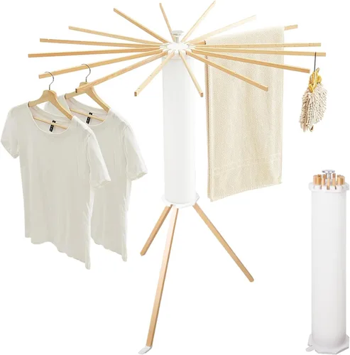 Vista 10 de JOOM Estante de secado de ropa de 4 patas, perchero portátil y plegable que ahorra espacio, estante de secado de ropa para ropa, 4 varillas, 16