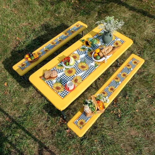 Vista 9 de ARTABLE Fundas para mesa de pícnic, bordes elásticos, rectangulares ajustadas, mesas de 6 pies, impermeables, juego de 3 piezas para camping, viaje