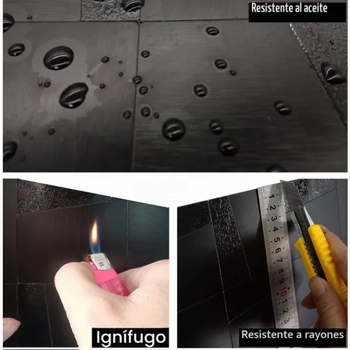 Vista 3 de Panel de 10 láminas de metal autoadhesivo para cocina, mosaico de aluminio autoadhesivo 3D, 11.81 x 11.81 x 0.12 pulgadas (10, negro cepillado)