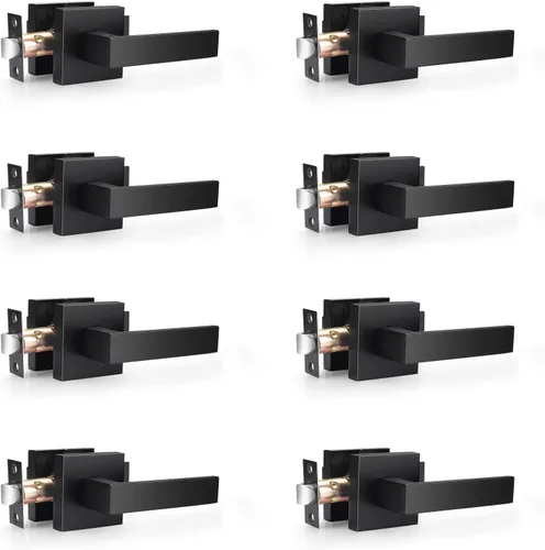 Vista 11 de Probrico Juego de manijas cuadradas para puerta de paso, color negro mate, para pasillo y armario, juego de manijas interiores resistentes sin