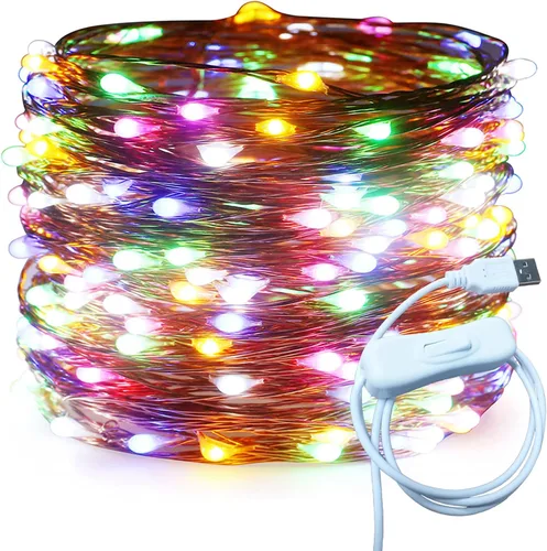 Vista 24 de RUICHEN Alambre de cobre de 33 pies, 100 luces LED USB con interruptor de encendido/apagado, verde