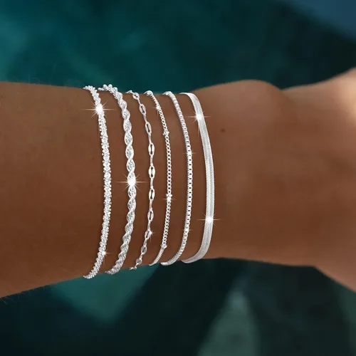 Vista 2 de Pulseras de oro para mujer, pulsera de oro de 14 quilates y plata para mujer, pulseras delicadas para mujer, a la moda, impermeables, juego