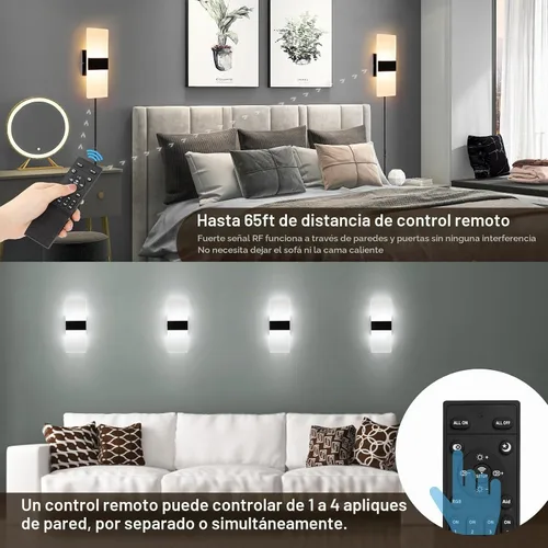 Vista 3 de GOODATE Aplique de pared enchufable con colores ajustables sin escalones de 3000K-6500K y brillo del 10%-100%, luz de pared LED acrílica de 12W