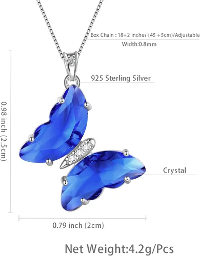 Vista 4 de Collar de corazón de mariposa para mujer, plata de ley 925, dije de piedra natal de animales, joyería de cumpleaños de boda