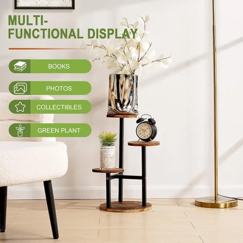 Vista 5 de VECELO Soporte para Plantas de 3 Niveles Interior y Exterior, Estante Alto de Metal y Madera para Flores y Múltiples Plantas, Pequeño Estante