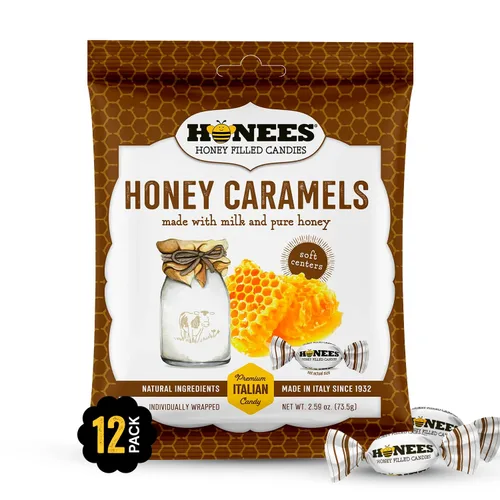 Vista 8 de Honees Caramelos de miel duros envueltos individualmente, dulces naturales y saludables, hechos en italiano con leche y miel pura, 1 paquete