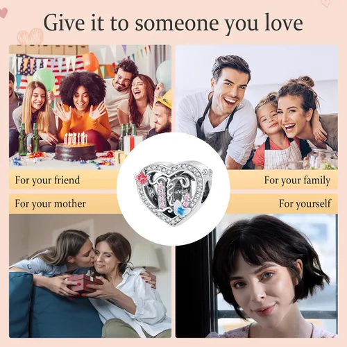 Vista 6 de Annmors 925 Sterling Silver Charms 15 16 18 21 30 40 50 60 Years Love Birthday Charm fit European Bracelet,Number Charms with 5A Cubic Zirconia
