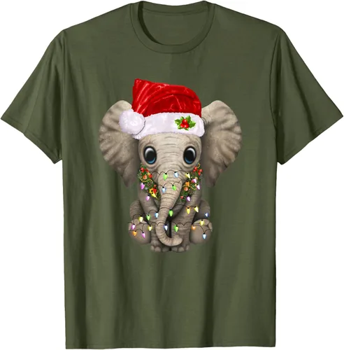 Vista 44 de Lindo elefante de Navidad luz divertido elefante amante de Navidad regalo camiseta Negro