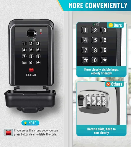Vista 3 de Caja de bloqueo de llave con código, caja de seguridad montada en la pared para llaves con código reposable, caja de seguridad para exteriores