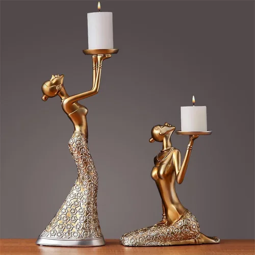 Vista 7 de Portavelas creativos, un par de candelabros creativos, moderno y simple, portavelas para mesa de comedor, decoración del hogar (azul, grande)