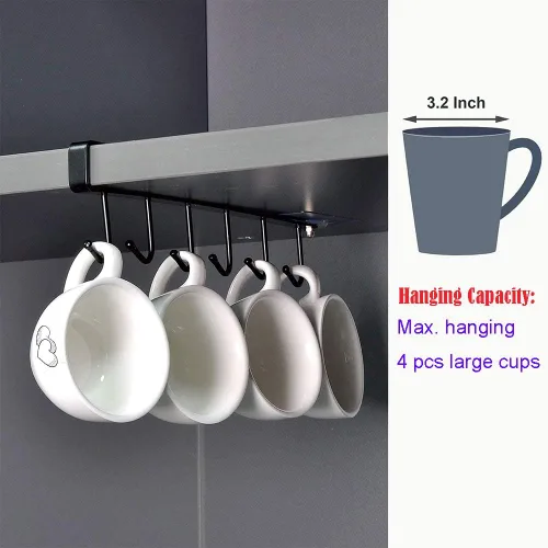Vista 4 de AliCH - 2 ganchos para tazas debajo del gabinete, soporte adhesivo para tazas de café, sin clavos, para tazas, utensilios de cocina, corbatas