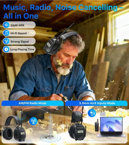 Vista 2 de Digital AM FM Radio Headphones, Hearing Protection Earmuff for Adult, 30dB SNR for Mowing, Construction, Chainsaw