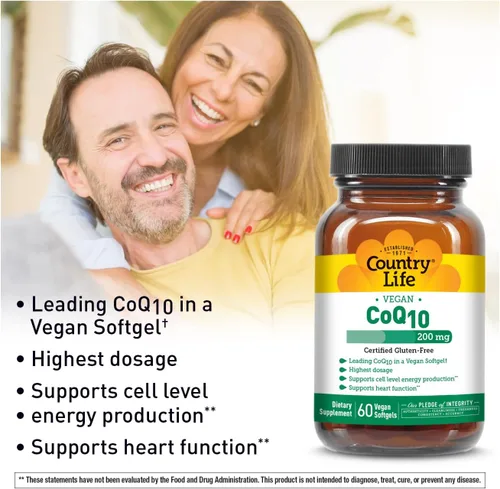 Vista 2 de Country Life Simply CoQ10, soporta la función cardíaca, 200 mg, 60 cápsulas blandas veganas, certificado sin gluten, certificado vegano