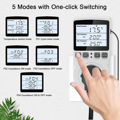 Vista 3 de KETOTEK Termostato de enchufe controlador de temperatura digital con retroiluminación LCD 120V, enchufe de control de temperatura de calefacción