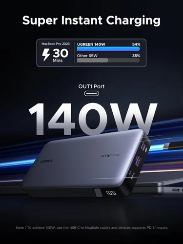 Vista 9 de UGREEN Power Bank 25,000mAh 145W Cargador portátil para laptop, paquete de baterías de 3 puertos USB C PD Nexode, para MacBook Pro/Air, Dell XPS