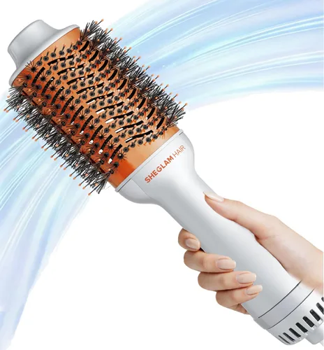 Vista 10 de SHEGLAM Mini cepillo secador de pelo, cepillo de aire caliente de viaje de doble voltaje de 120 V-240 V, cepillo secador de pelo de 35000 RPM con 2