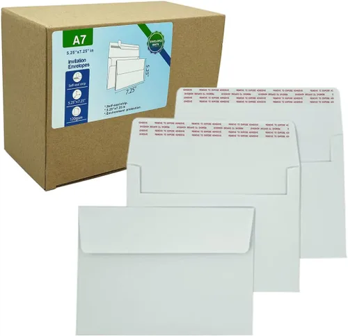 Vista 11 de Sobres de invitación A9 (100 unidades de 5.75 x 8.75 pulgadas) - Sobres de papel blanco con diseño sin ventanas de 120 GSM con cierre automático