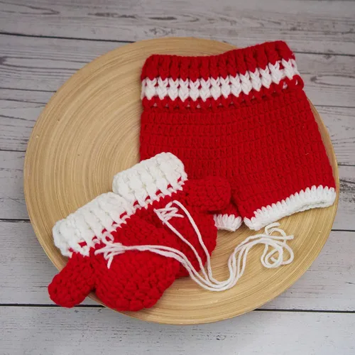 Vista 2 de Conjunto de accesorios de fotografía para recién nacidos para niños niñas accesorios para fotos de bebé guantes de boxeo hechos a mano pantalones