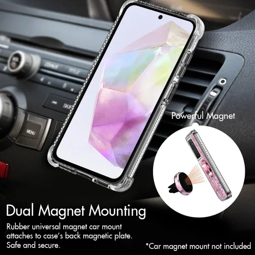 Vista 5 de Silverback Funda para Moto G Stylus 5G 2025, funda con purpurina holográfica líquida móvil con soporte, anillo de diamantes brillantes para niñas