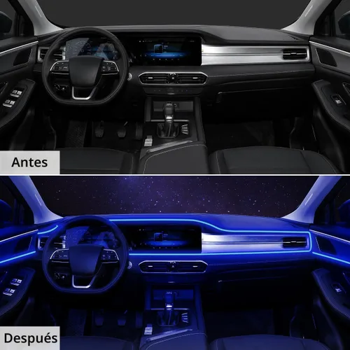 Vista 4 de Tira de luces LED de alambre EL para interior del automóvil, tira de cable USB de neón brillante estroboscópico de 16.5 pies con borde de costura