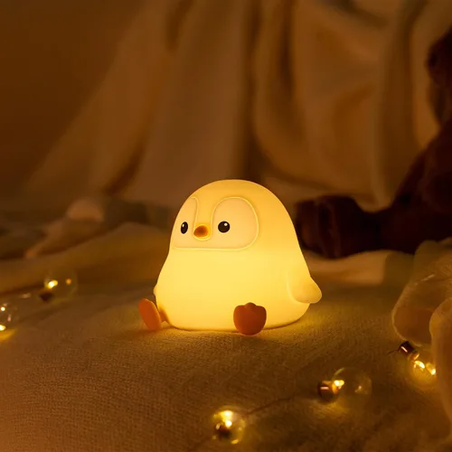 Vista 6 de Luz Nocturna de Pingüino para Niños, Linda Lámpara de Pingüino de Silicona para Guardería, Lámparas de Noche Regulables y Esponjosas al Toque