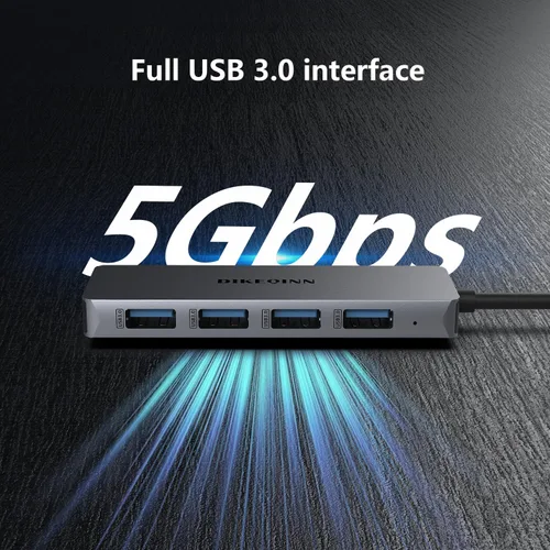 Vista 4 de Concentrador USB 3.0, 4 puertos con puerto de alimentación USB-C, concentrador de datos de alta velocidad y extensor para laptop, computadora
