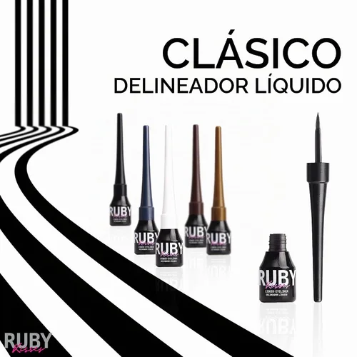 Vista 8 de Ruby Kisses Delineador de ojos líquido clásico, maquillaje de ojos de larga duración a prueba de manchas con aplicador de punta de fieltro