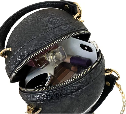 Vista 5 de Fozehlad Bolso de hombro en forma de baloncesto para mujer, lindo mini bolso cruzado para niñas, bolso de mensajero de cuero PU redondo monedero