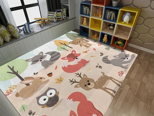 Vista 9 de Alfombra de área de dibujos animados para niños, 2 x 3 pies, lindo dinosaurio de animales, alfombra decorativa para habitación de bebé, alfombra