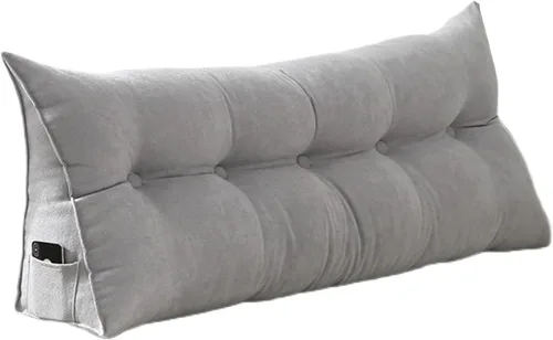 Vista 9 de Almohada de lectura extragrande para cabecero, almohada triangular de apoyo para la espalda, almohada extraíble de terciopelo para cabecero