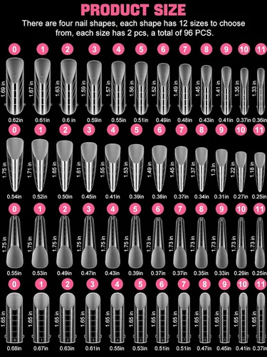 Vista 2 de EBANKU - 96 piezas de kit de formas de uñas de doble cara, transparentes y mate, molde de uñas completo, puntas para extensión de uñas acrílicas