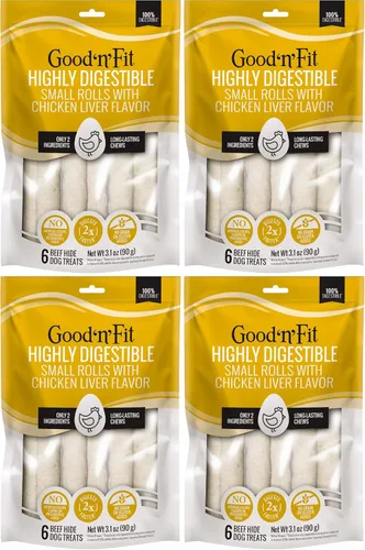 Vista 11 de Good n Fit - Rollos pequeños con sabor a hígado de pollo real, 6 unidades, masticables de cuero crudo altamente digeribles de larga duración