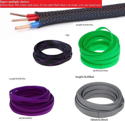Vista 5 de Bettomshin 1 funda de organización de cables de 3.28 pies (3.3 ft), protector de cable PET negro y rojo, protector de cable PET de 0.98 pulgadas