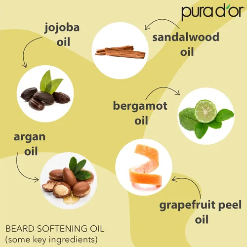 Vista 3 de PURA D'OR Aceite Suavizante para Barba Orgánico de 4 Oz - Aroma Original de Sándalo - Acondicionador que no se enjuaga, Aceite de Argán y Jojoba