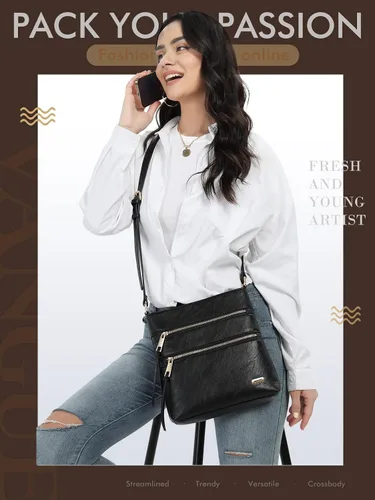 Vista 6 de Vangue Bolsos cruzados para mujer, bolsillo con cremallera de tamaño mediano con correa ajustable