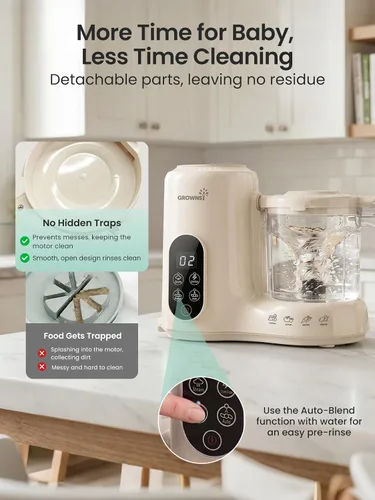 Vista 7 de Grownsy Fabricante de alimentos para bebés con cesta de vapor de acero Crema