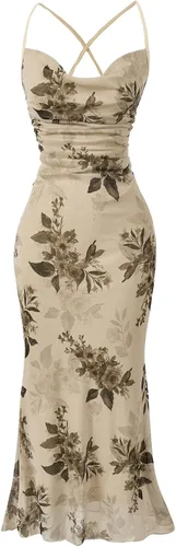 Vista 6 de SOLY HUX Vestido de malla floral para mujer, vestido largo para cóctel Estampado floral multicolor.