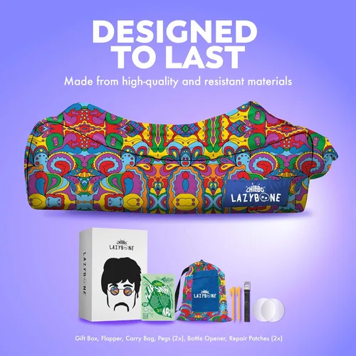 Vista 6 de Chillbo Inflatable Couch – Unique Designs - No-Pump Setup, Ripstop Polyester, Stability Pegs, Fun Prints - Portable Air Inflatable Lounger for