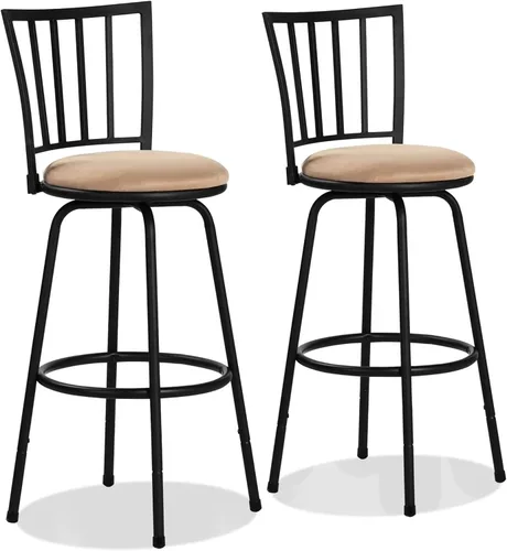 Vista 16 de VECELO Taburetes ajustables de barra, sillas de bar con asiento giratorio de 360 grados y cómodos cojines redondos, sillas de pub de acero