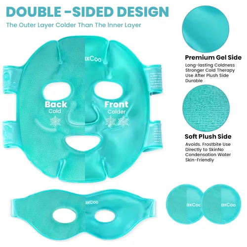 Vista 2 de RelaxCoo Máscara de hielo para cara y ojos para ojeras e hinchazón, compresa fría y caliente, paquete de mascarilla facial de gel frío refrescante