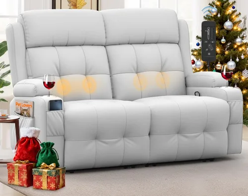 Vista 12 de Sofá reclinable manual de dos plazas, sofá reclinable de pared con masaje, puertos USB y tipo C, almacenamiento, portavasos, sofá RV para sala