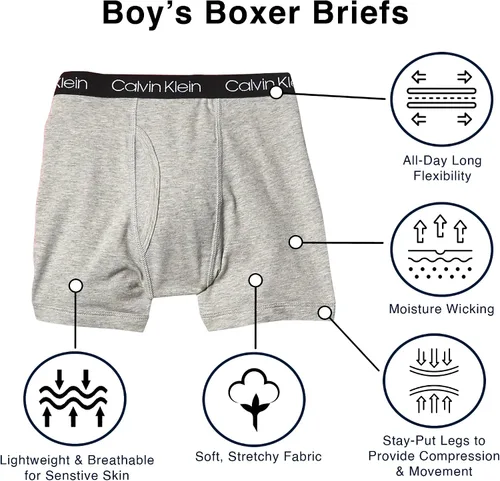 Vista 3 de Calvin Klein Little Modern - Calzoncillos tipo bóxer de algodón, paquete de 5 unidades, ropa interior transpirable para niños