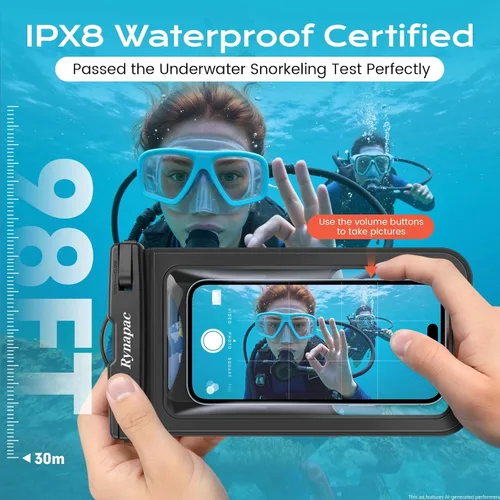 Vista 2 de Rynapac Funda impermeable para teléfono [hasta 8.5 pulgadas], paquete de 2, funda impermeable IPX8 con cordón para iPhone 17, 16, 15 Pro Max