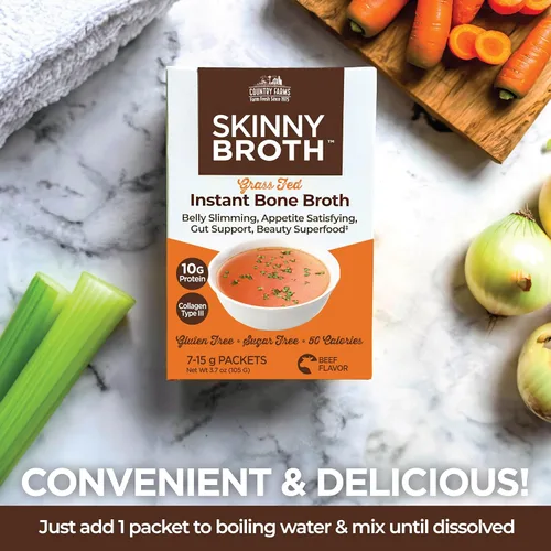 Vista 6 de Country Farms Caldo Desnatado Instantáneo de Hueso de Res, 10G de Proteína, Colágeno Tipo III, Promueve una Mejor Digestión, Salud de los Huesos
