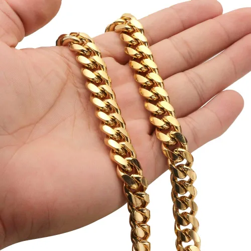 Vista 2 de JovJewelry Collar pesado de cadena de eslabones cubanos de Miami para hombre de acero inoxidable chapado en oro de 18 quilates joyería de hip hop